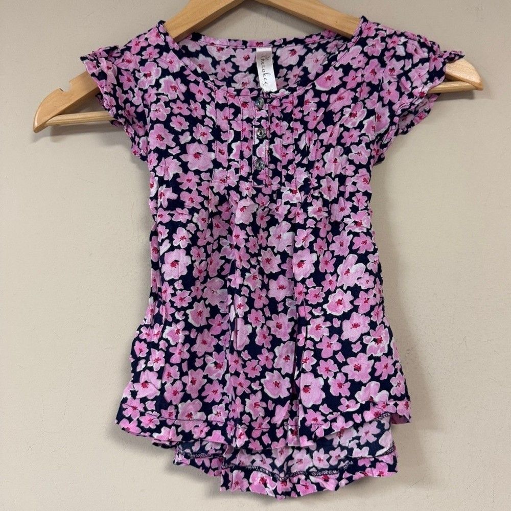 Floral Blouse Girls 6 Shirt Short Sleeve Summer Lightweight Flowy Relaxed Loose